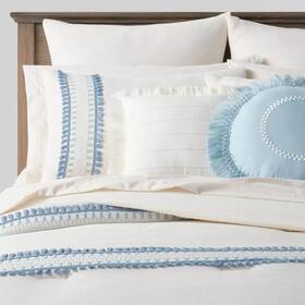 83898804 Threshold 12pc King Embroidered Fringe Stripe With Tassels Comforter And Sheet Bedding Set