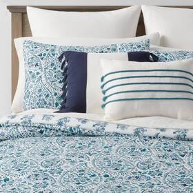 83901369 Threshold 12-piece Comforter And Sheets Set Paisley Blue/dark Teal Blue King