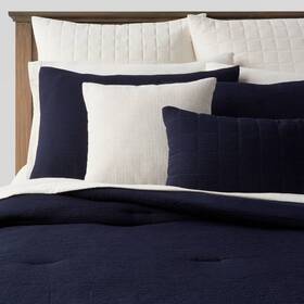 83901452 Threshold 12pc Queen Micro Texture Comforter And Sheet Bedding Set Navy -