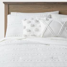 83902989 Threshold 4pc Twin/twin Extra Long Clipped Stripe Poms Comforter Bedding Set White