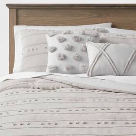 83902992 Threshold 4-piece Comforter Set Clipped And Stripes Textured Gray Twin/twinxl