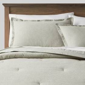83903958 Threshold Full/queen Cotton Linen Chambray Comforter And Sham Set Moss Green -