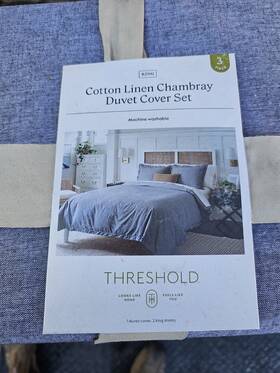83903960 Threshold King Cotton Linen Chambray Duvet Set - Navy