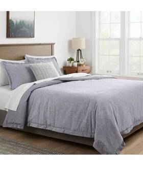 83903964 Threshold Nwot Full/queen Cotton Linen Chambray Duvet Cover With Only Navy -