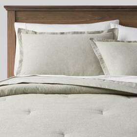 83903966 Threshold Twin/twin Extra Long Cotton Linen Chambray Comforter And Sham Set Moss Green