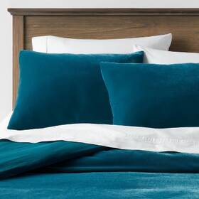 85260531 Threshold Full/queen Lustrous Velvet Duvet Cover And Sham Set Dark Teal Blue
