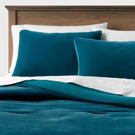 85260540 Threshold Full/queen Lustrous Velvet Comforter And Sham Set Dark Teal Blue -