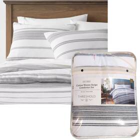 85261535 Threshold Full/queen Cotton Stripe Comforter And Sham Set White/navy - Free Shppng