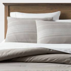 85261537 Threshold Twin/twin Extra Long Cotton Woven Stripe Comforter And Sham Set Gray/white