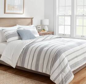 85261546 Threshold King Woven Stripe Comforter And Sham Set White/navy Cotton - New