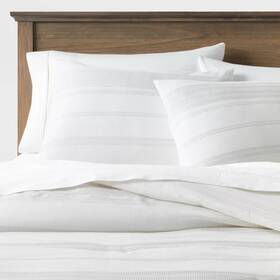 85261550 Threshold King Cotton Woven Stripe Comforter And Sham Set White/light Gray -