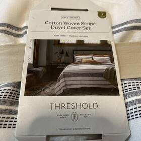 85261552 Threshold Full/queen Cotton Stripe Duvet Cover And Sham White/navy