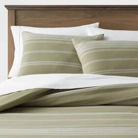 85261553 Threshold Cotton Duvet Cover Set Lightweight Moss Green/white Twin/twinxl