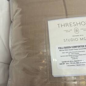 86301264 Threshold King Double Flange Merrow Stitch Comforter And Sham Set Camel/off White