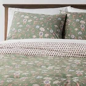 87206162 Threshold Twin Xl Boho Reversible Comforter Sham Set Green Floral
