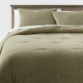 87605678 Threshold 3pc Full/queen Traditional Cozy Chenille Comforter And Sham Set Green -