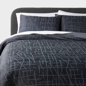 88665955 Threshold 3pc Full/queen Luxe Jacquard Duvet Cover And Sham Set Blue -