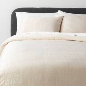 88665956 Threshold 3pc Full/queen Luxe Jacquard Duvet Cover And Sham Set Off-white -