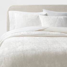 88666020 Threshold 3pc King Luxe Distressed Crinkle Velvet Duvet Cover And Sham Set Ivory
