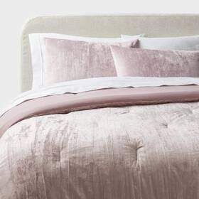 88666022 Threshold 3pc King Luxe Distressed Crinkle Velvet Comforter And Sham Set Mauve