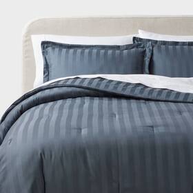 88666038 Threshold Cotton Damask Comforter Set Striped 300 Thread Count Blue King