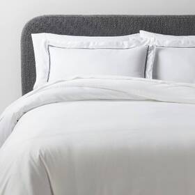 88666042 Threshold 3pc Full/queen Luxe Embroidered Border Duvet Cover And Sham Set White/dark Teal
