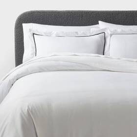 89162067 Threshold 3pc Full/queen Luxe Embroidered Border Duvet Cover And Sham Set White/black