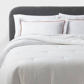 89162068 Threshold 3pc Full/queen Luxe Embroidered Border Comforter And Sham Set White/caramel