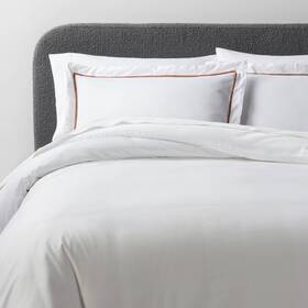 89162071 Threshold Duvet Cover Set Cotton Sateen Embroidered White/caramel Full/queen