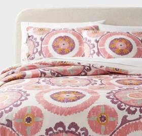 89207273 Threshold King Boho Suzani Print Comforter And Sham Set Ivory/salmon Orange/plum