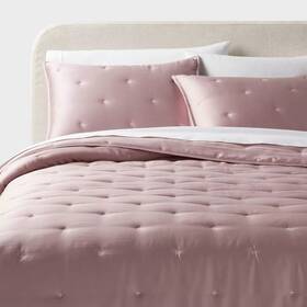 89208674 Threshold Comforter Set Lyocell Satin Cooling Solid Tencel Blush Full/queen