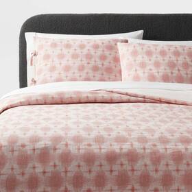 89209100 Threshold Full/queen Yarn Dye Ikat Duvet Cover And Sham Set Ivory/mauve -