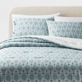 89209224 Threshold King Boho Yarn Dye Ikat Comforter And Sham Set Ivory/teal Blue/light Teal
