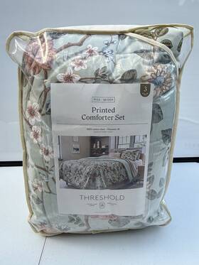 89209743 Threshold Full/queen Traditional Floral Print Comforter And Sham Set Light Sage