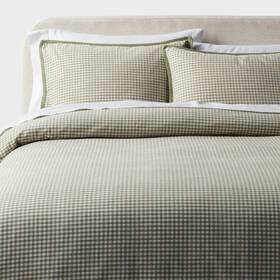 89209838 Threshold Duvet Cover Set Cotton Vintage Mini Gingham Moss Green Full/queen