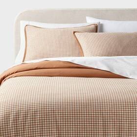 Threshold 89209839 King Trad Mini Gingham Duvet And Sham Set Camel -