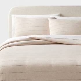 89209992 Threshold King Modern Jersey Comforter And Sham Set Oatmeal Heather Striped -