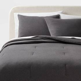 89209996 Threshold Full/queen Modern Jersey Comforter And Sham Set Dark Gray Heather -