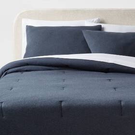 89209998 Threshold Comforter Set Cotton Jersey Melange Dyed Dark Navy Blue King