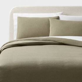 89210067 Threshold King Modern Jersey Duvet And Sham Set Dark Olive Green Heather