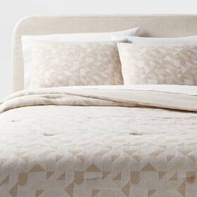 89210072 Threshold Full/queen Modern Geo Matelasse Comforter And Sham Set Khaki/ivory -
