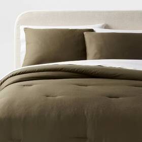 89211195 Threshold Full/queen Washed Cotton Sateen Comforter And Sham Set Dark Olive Green