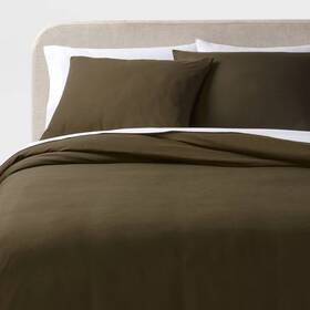 89211201 Threshold Twin/twin Extra Long Washed Cotton Sateen Duvet Cover And Sham Set Dark