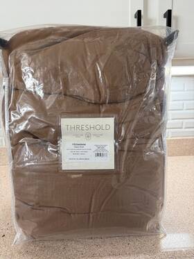 89211203 Threshold Full/queen Washed Cotton Sateen Comforter And Sham Set Light Brown -