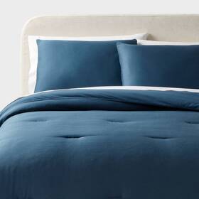 89211204 Threshold Twin/twin Extra Long Washed Cotton Sateen Comforter And Sham Set Indigo