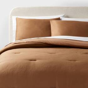 89211206 Threshold King Washed Cotton Sateen Comforter And Sham Set Light Brown -