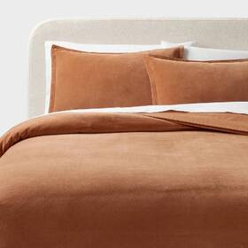 89211259 Threshold King Cotton Velvet Duvet Cover And Sham Set Camel -