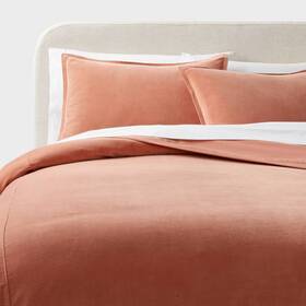 89211272 Threshold Full/queen Cotton Velvet Duvet Cover And Sham Set Light Terracotta Pink