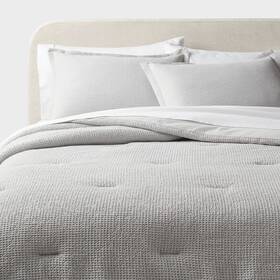 89211282 Threshold Full/queen Trad Washed Waffle Weave Comforter And Sham Set Comfort Light Gray