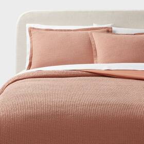 89211304 Threshold Duvet Cover Set 100% Cotton Waffle Corner Ties Pink Twin/twinxl